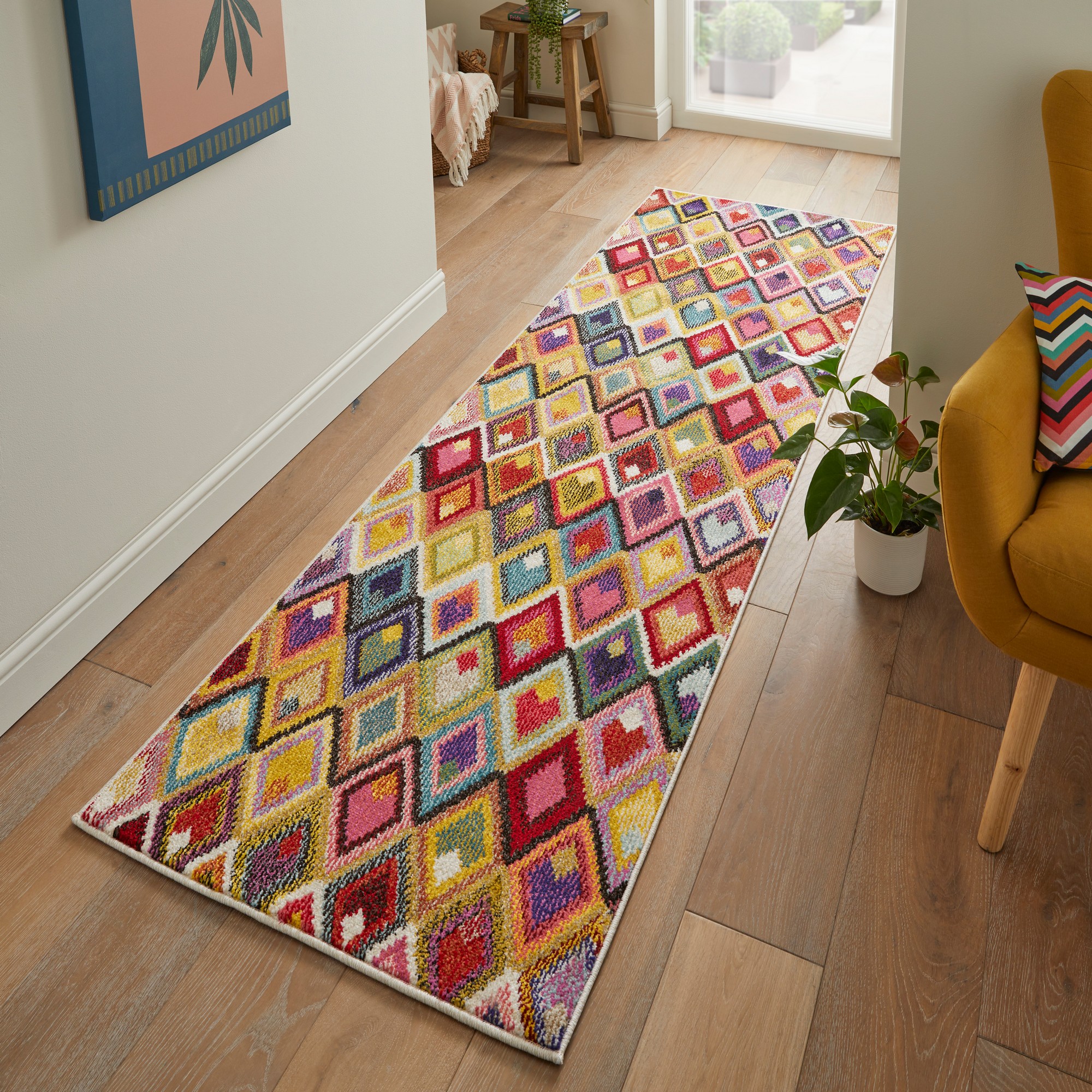 Carnaval Car109 Geometric Runner Rug By Concept Looms In Multicolour